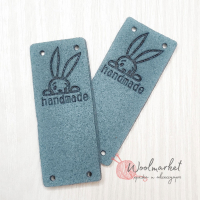 Бірка пришивна "Handmade Bunny", морська хвиля, 1шт