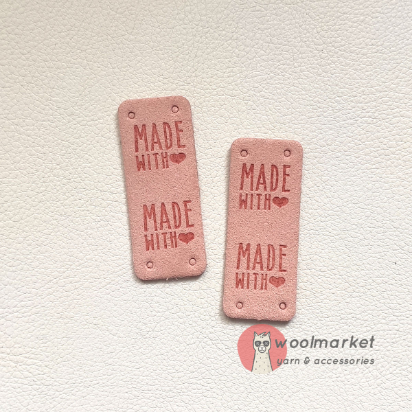 Бірка пришивна "Made with Love", пудровий, 1шт