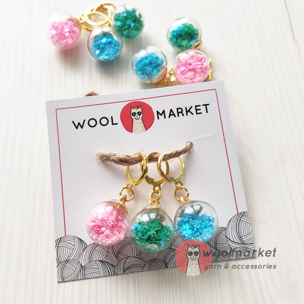 Маркери для в'язання "Кульки з зірочками", 3 шт (бірюза, зелена бірюза, рожевий)