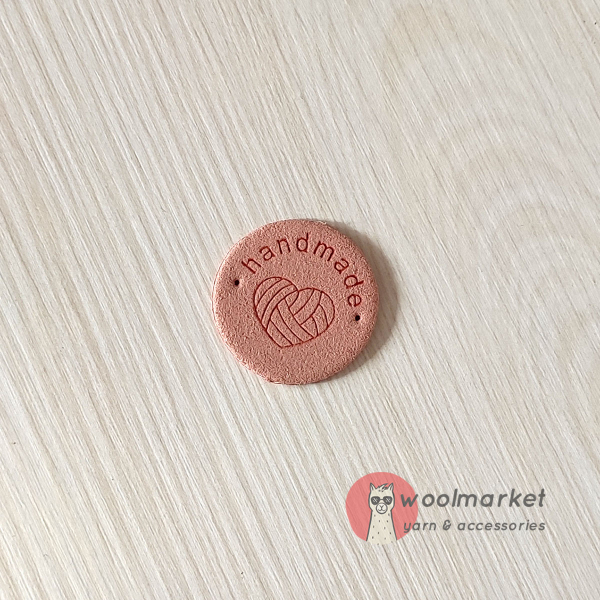 Бірка пришивна "Handmade", пудровий, кругла, 1шт
