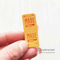 Бірка пришивна "Made with Love", пісочний, 1шт