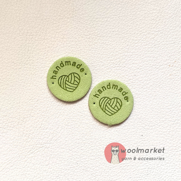 Бірка пришивна "Handmade", мятна, кругла, 1шт