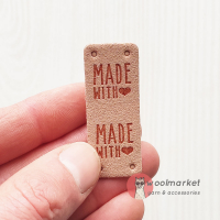 Бірка пришивна "Made with Love", пудровий, 1шт