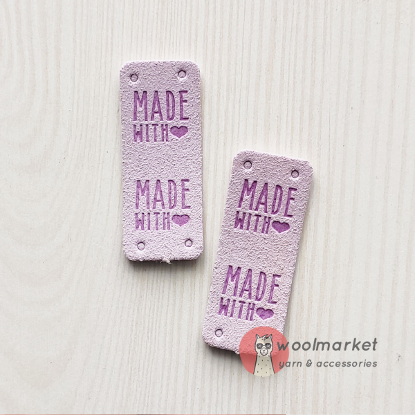 Бірка пришивна "Made with Love", пурпурний, 1шт