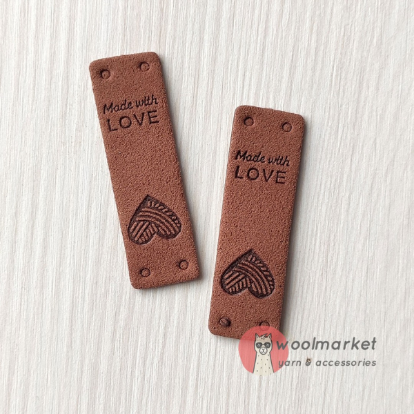 Бірка пришивна "Made with Love", молочний шоколад, 1шт